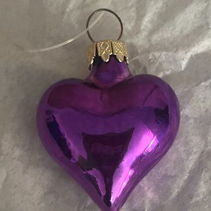 Glass Purple Heart Feather Tree Valentine Christmas Ornament